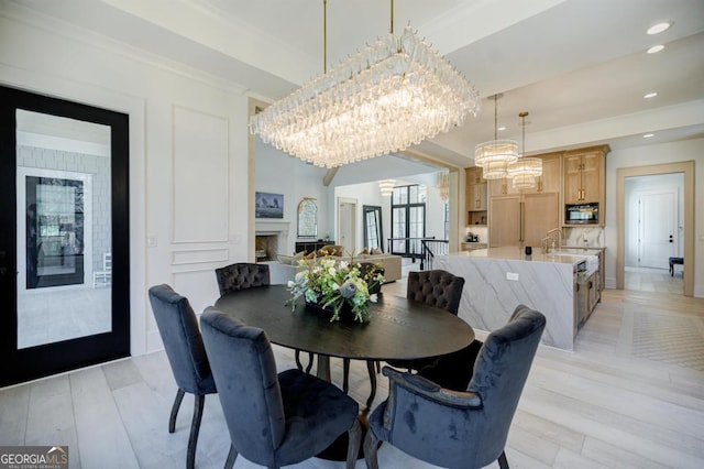 5050 Browns Ford Rd, Greensboro, GA 30642 - dining area featuring a chandelier, light wood finished floors, and recessed lighting