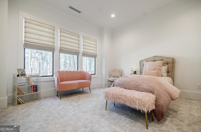5050 Browns Ford Rd, Greensboro, GA 30642 - bedroom featuring multiple windows, ornamental molding, carpet flooring, baseboards, and recessed lighting