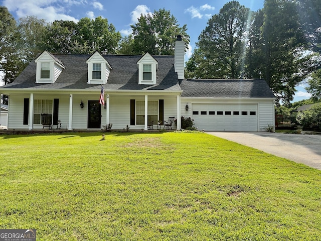 3694 Jay Bird Aly, Peachtree Corners, GA 30092 - new england style home with an attached garage, driveway, covered porch, a chimney, and a front yard
