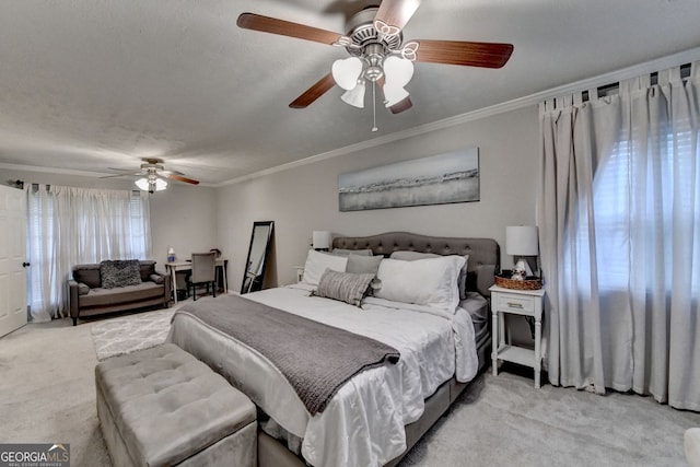 3694 Jay Bird Aly, Peachtree Corners, GA 30092 - bedroom featuring light colored carpet, crown molding, and a ceiling fan