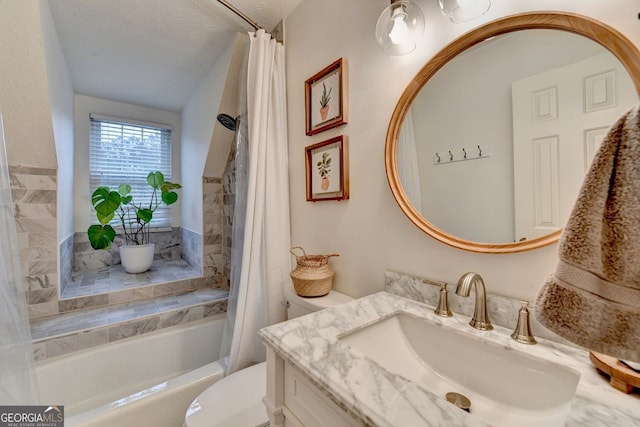 3694 Jay Bird Aly, Peachtree Corners, GA 30092 - bathroom featuring vanity, shower / bath combination with curtain, and toilet