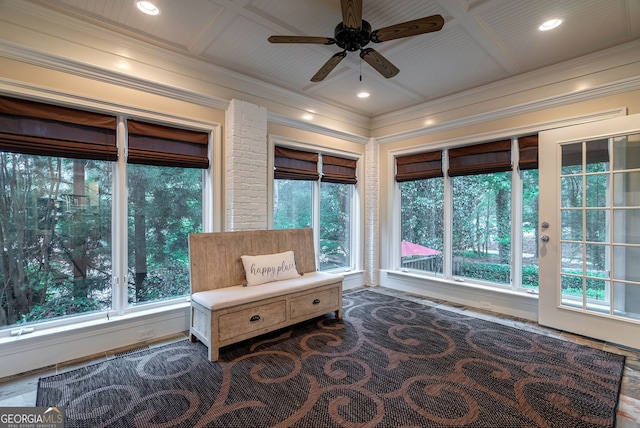 1984 Mendenhall Cir, Atlanta, GA 30341 - sunroom featuring crown molding, coffered ceiling, and recessed lighting