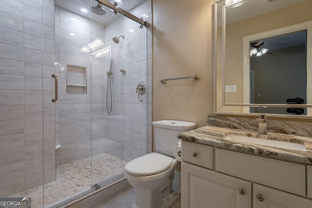 1984 Mendenhall Cir, Atlanta, GA 30341 - full bathroom with a shower stall, vanity, and a ceiling fan