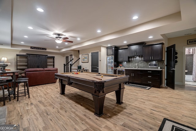 1984 Mendenhall Cir, Atlanta, GA 30341 - rec room featuring wet bar, light wood-style floors, a tray ceiling, pool table, and recessed lighting