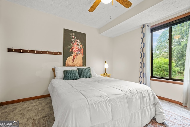 2666 Peachtree Walk, Duluth, GA 30096 - carpeted bedroom with a textured ceiling and ceiling fan