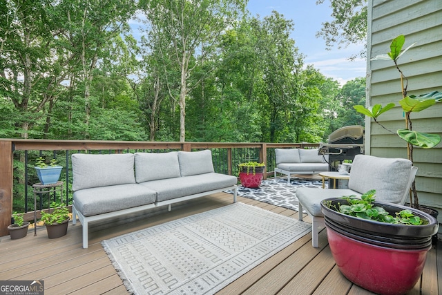 2666 Peachtree Walk, Duluth, GA 30096 - wooden deck with an outdoor living space and a grill