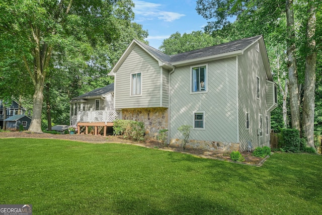 2666 Peachtree Walk, Duluth, GA 30096 - back of house with a yard, a wooden deck, and a shingled roof