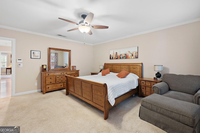 207 Saddle Mountain Rd SE, Rome, GA 30161 - bedroom with crown molding, light colored carpet, baseboards, and ceiling fan