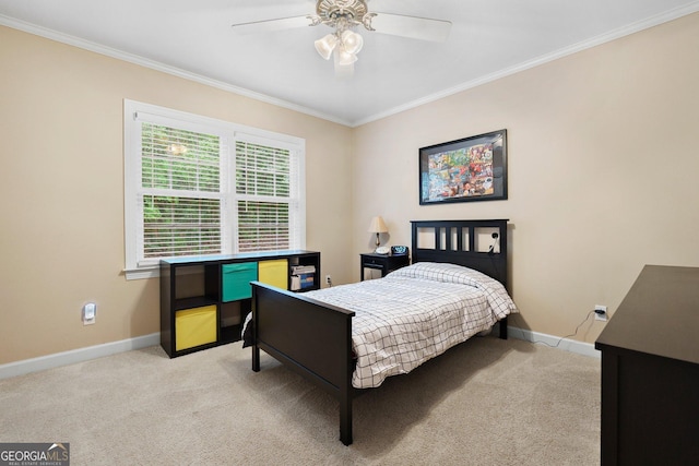 207 Saddle Mountain Rd SE, Rome, GA 30161 - bedroom featuring light colored carpet, ornamental molding, baseboards, and ceiling fan