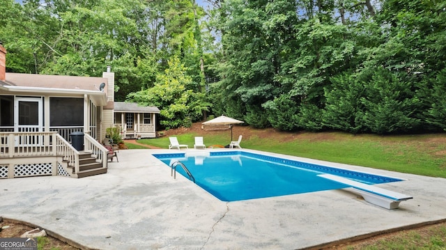 207 Saddle Mountain Rd SE, Rome, GA 30161 - outdoor pool with a patio area, a sunroom, a lawn, and a wooden deck