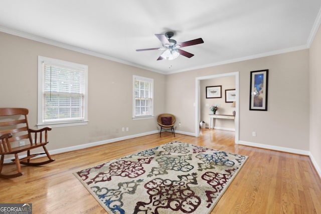 207 Saddle Mountain Rd SE, Rome, GA 30161 - sitting room with wood finished floors, a ceiling fan, ornamental molding, and baseboards