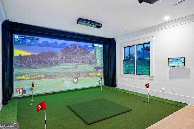 4927 Slaton Dr, Acworth, GA 30101 - recreation room featuring golf simulator and baseboards