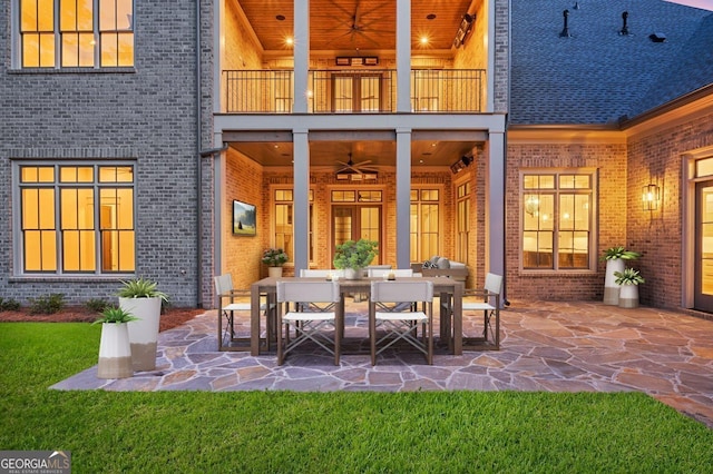 4927 Slaton Dr, Acworth, GA 30101 - patio / terrace featuring a ceiling fan, a patio, a yard, and outdoor dining area