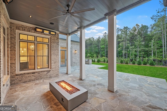 4927 Slaton Dr, Acworth, GA 30101 - view of patio / terrace with a fire pit and ceiling fan