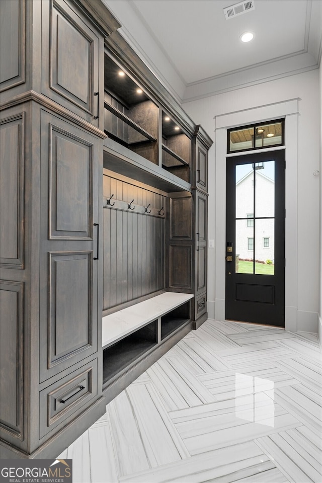 4927 Slaton Dr, Acworth, GA 30101 - mudroom featuring ornamental molding and recessed lighting
