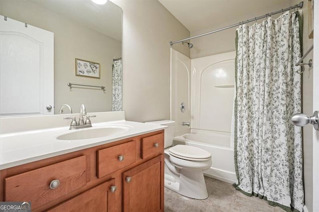 411 Mountain View Ln, Woodstock, GA 30188 - bathroom with toilet, vanity, tile patterned floors, and shower / bath combo