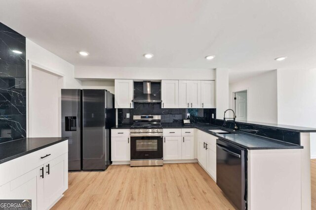 3878 Brookside Pkwy, Decatur, GA 30034 - kitchen with refrigerator with ice dispenser, stainless steel gas stove, wall chimney exhaust hood, dishwasher, and a sink