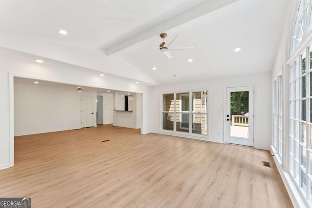 3878 Brookside Pkwy, Decatur, GA 30034 - unfurnished living room with ceiling fan, light wood-type flooring, plenty of natural light, recessed lighting, and baseboards