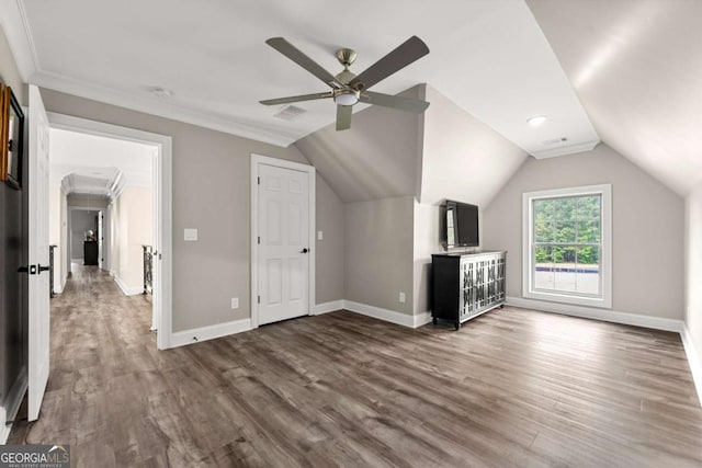 7519 Waterview Cv, Douglasville, GA 30135 - bonus room with ceiling fan, wood finished floors, baseboards, and vaulted ceiling