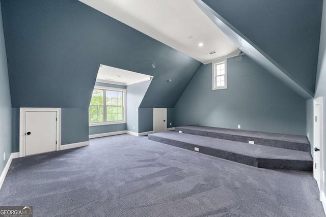 7519 Waterview Cv, Douglasville, GA 30135 - additional living space with vaulted ceiling, carpet, and baseboards
