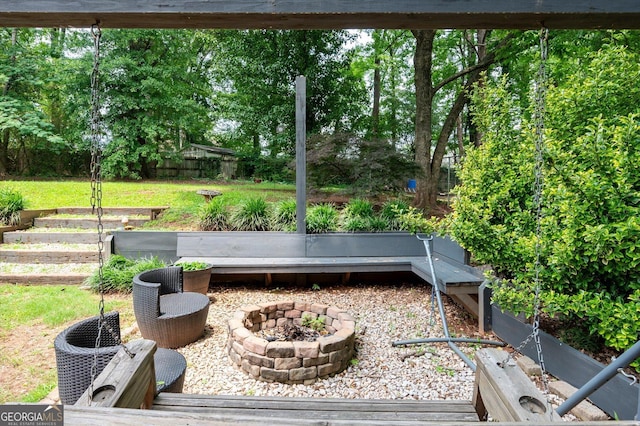 609 Hearth Pl, Lawrenceville, GA 30043 - view of patio featuring an outdoor fire pit