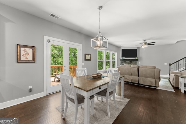 79 Brynbrooke Ct, Dawsonville, GA 30534 - dining space featuring dark wood-style floors, ceiling fan, and baseboards