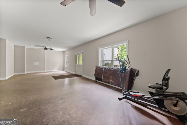 79 Brynbrooke Ct, Dawsonville, GA 30534 - exercise area featuring a ceiling fan and baseboards