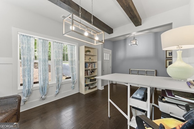 79 Brynbrooke Ct, Dawsonville, GA 30534 - office area with beamed ceiling, dark wood-type flooring, and baseboards