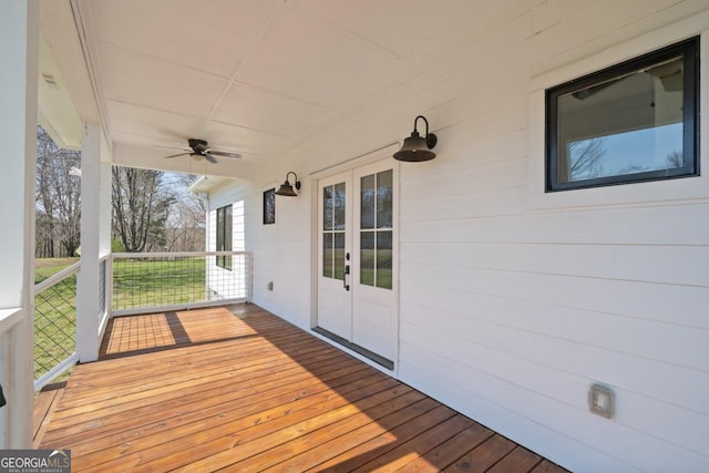 114 Cartecay River Run, Ellijay, GA 30536 - deck featuring a ceiling fan and french doors