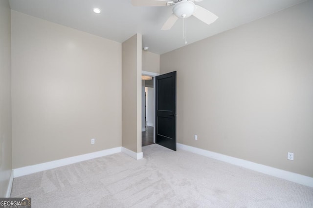 114 Cartecay River Run, Ellijay, GA 30536 - unfurnished bedroom featuring light carpet, baseboards, recessed lighting, and ceiling fan
