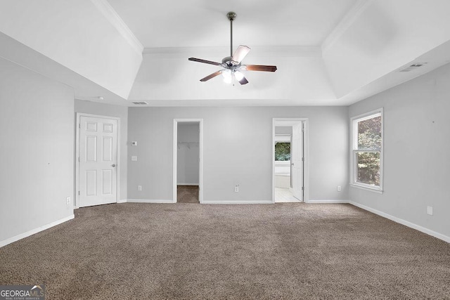 6708 Thornwood Ct, Flowery Branch, GA 30542 - carpeted spare room featuring a tray ceiling, a ceiling fan, baseboards, and ornamental molding