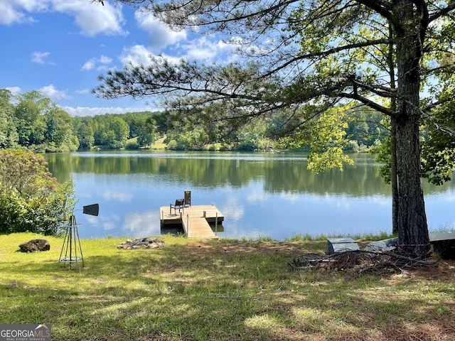 555 Barker Trail Rd, Cleveland, GA 30528 - dock area with a water view, a wooded view, and a lawn