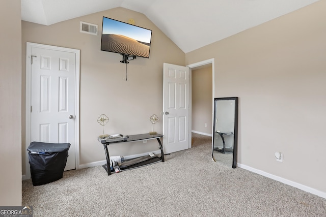 7813 Newbury Dr, Jonesboro, GA 30236 - bedroom featuring carpet, vaulted ceiling, and baseboards