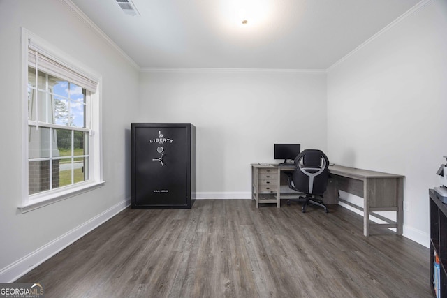 9929 Long Leaf Pine Dr, Midland, GA 31820 - office featuring wood finished floors, ornamental molding, and baseboards
