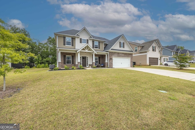 9929 Long Leaf Pine Dr, Midland, GA 31820 - craftsman inspired home with driveway, brick siding, a garage, a porch, and a front yard