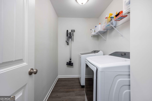 9929 Long Leaf Pine Dr, Midland, GA 31820 - laundry area featuring separate washer and dryer, dark wood finished floors, and baseboards