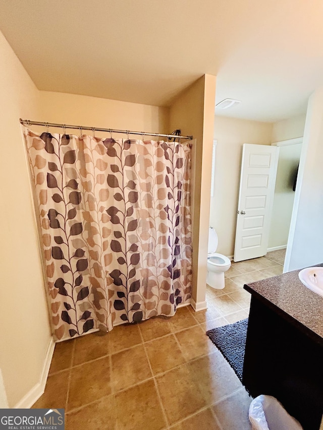 5848 Rex Ridge Loop, Rex, GA 30273 - bathroom featuring vanity, toilet, tile patterned floors, and a shower with shower curtain