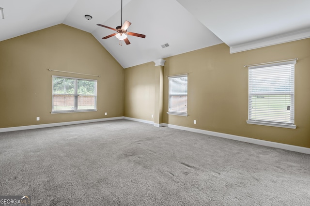 108 Donovan Ave, Locust Grove, GA 30248 - carpeted empty room featuring ceiling fan, vaulted ceiling, and baseboards
