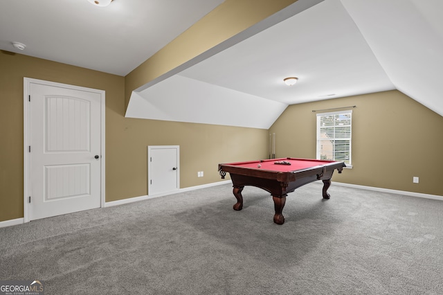108 Donovan Ave, Locust Grove, GA 30248 - rec room featuring vaulted ceiling, billiards table, carpet, and baseboards