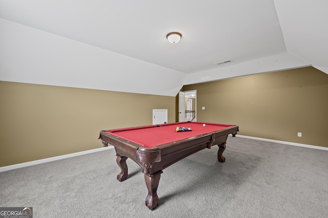 108 Donovan Ave, Locust Grove, GA 30248 - rec room featuring lofted ceiling, carpet floors, baseboards, and billiards