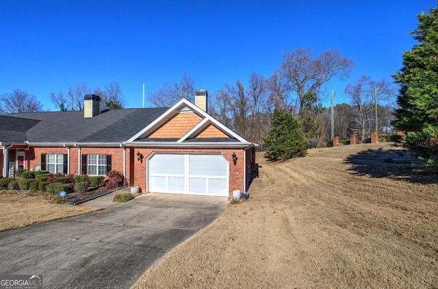 2500 Rosehill Cir, Lithia Springs, GA 30122 - view of front of house featuring an attached garage, driveway, brick siding, and a chimney