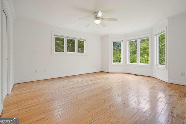 326 Seldom Seen Trl, Canton, GA 30115 - unfurnished room with ornamental molding, healthy amount of natural light, ceiling fan, and light wood-style floors