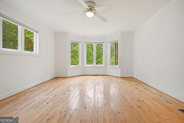 326 Seldom Seen Trl, Canton, GA 30115 - unfurnished room with plenty of natural light, ornamental molding, ceiling fan, and wood-type flooring