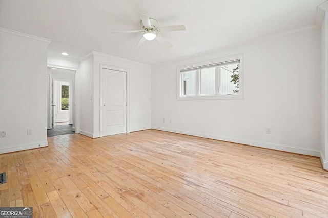326 Seldom Seen Trl, Canton, GA 30115 - spare room with ceiling fan, light wood-style flooring, ornamental molding, and recessed lighting