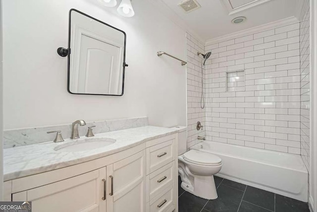 326 Seldom Seen Trl, Canton, GA 30115 - full bath with vanity, tile patterned floors, shower / bath combination, and crown molding