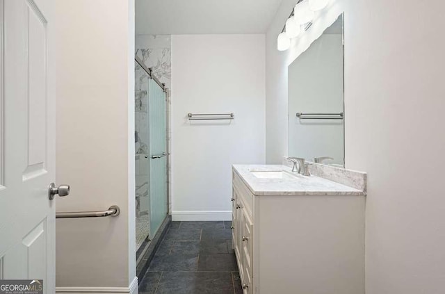 326 Seldom Seen Trl, Canton, GA 30115 - full bath with vanity, a shower stall, and stone finish floors