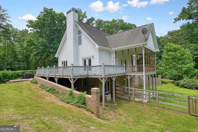 326 Seldom Seen Trl, Canton, GA 30115 - view of side of property featuring a wooden deck, french doors, roof with shingles, and a chimney