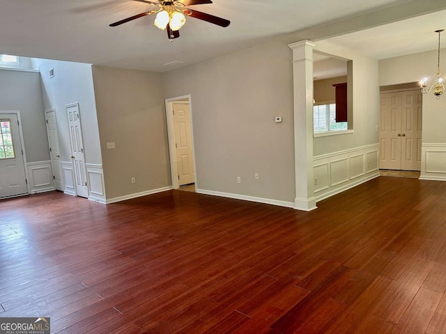 230 Wytheford Ct, Alpharetta, GA 30004 - unfurnished room featuring ceiling fan, wood finished floors, a wainscoted wall, and a decorative wall