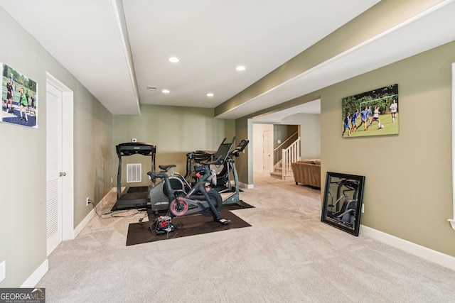 952 Moores Walk Ln, Suwanee, GA 30024 - workout room featuring carpet floors, baseboards, and recessed lighting