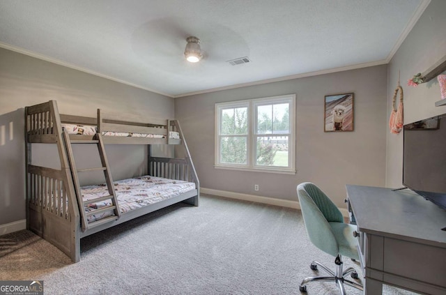 6095 Fords Rd NW, Acworth, GA 30101 - bedroom featuring carpet floors, baseboards, crown molding, and a desk